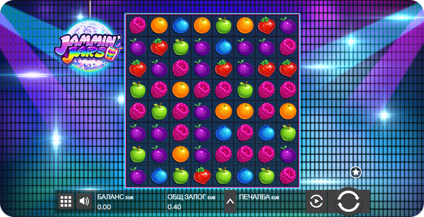 Jammin Jars слот игра плодови символи баланс общ залог печалба висока волатилност