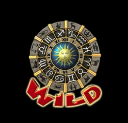 Лого на EGT ротативка Zodiac Wheel с зодиакален кръг, слънце и червен WILD символ.