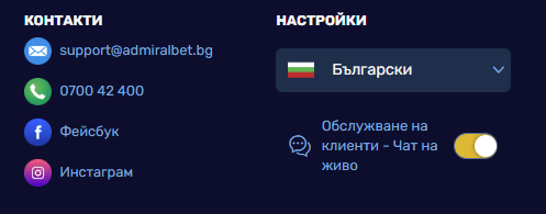 AdmiralBet казино методи за връзка