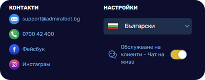 AdmiralBet казино методи за връзка