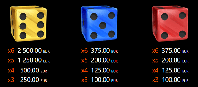 печеливши символи в dice ways слот игра жълт син и червен зар