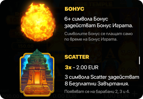 fire temple hold and win специални символи и функции