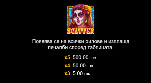 потенциални печалби от scatter символ на senor muerto