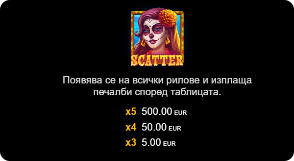 потенциални печалби от scatter символ на senor muerto