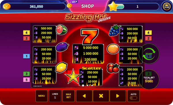 sizzling hot deluxe печеливши комбинации