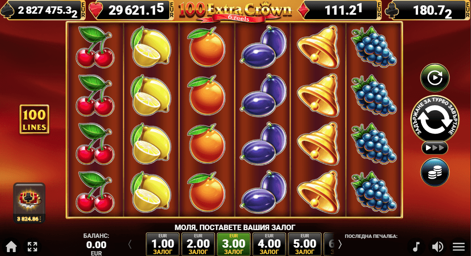 100 extra crown 6 reels дизайн
